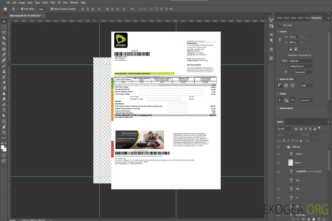 Modèle de facture de services publics d'entreprise Etisalat des Émirats arabes unis aux formats Word et PDF template Modèle de facture de services publics d'entreprise Etisalat des Émirats arabes unis aux formats Word et PDF template